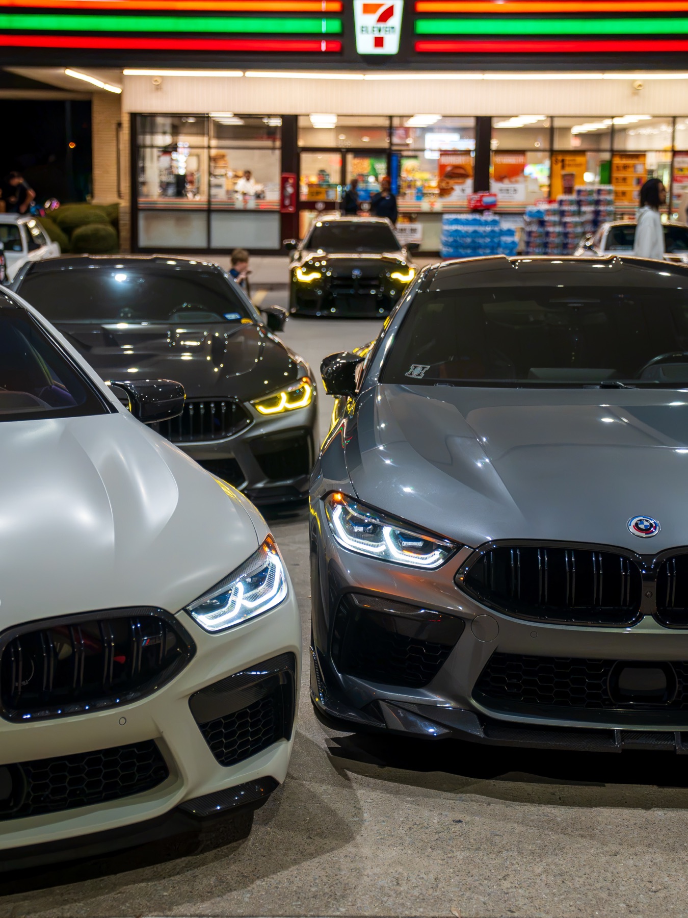 Project Stone M8 at a DFW 7-Eleven car meet at night